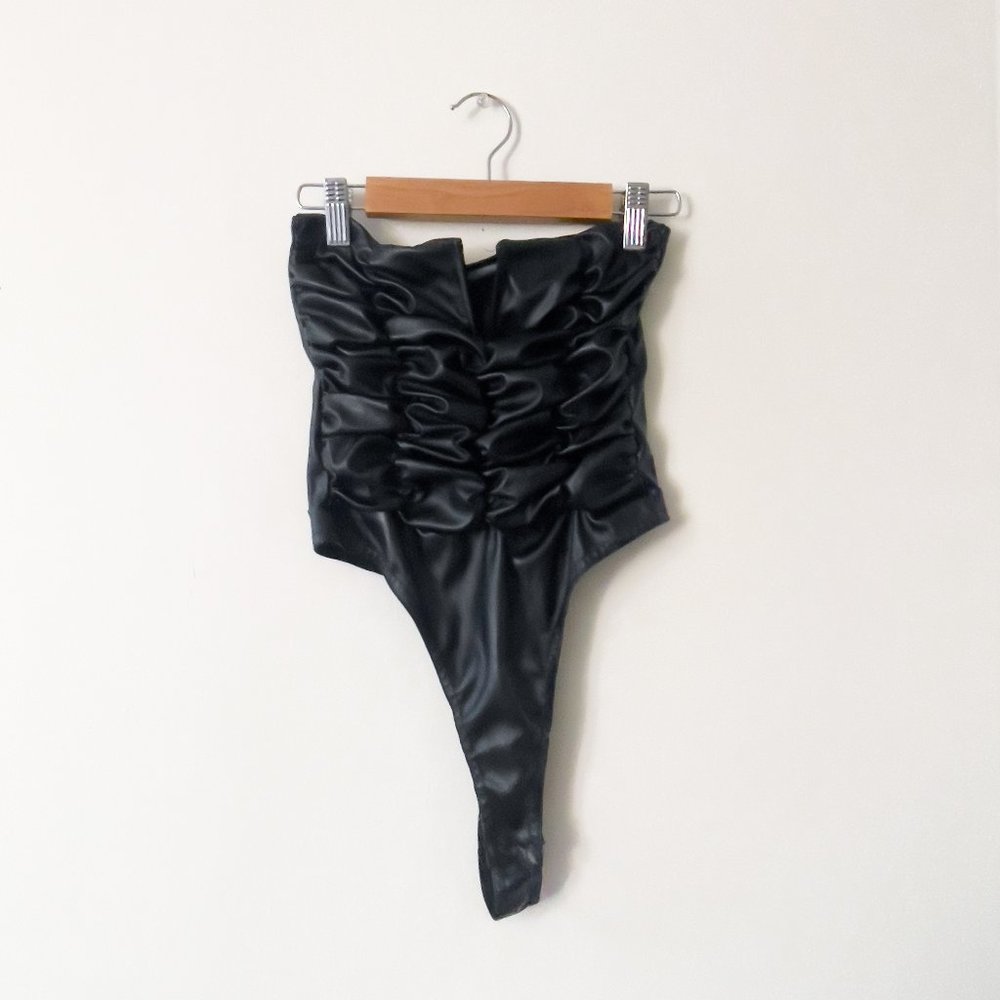 ASOS RUCHED PU BODYSUIT